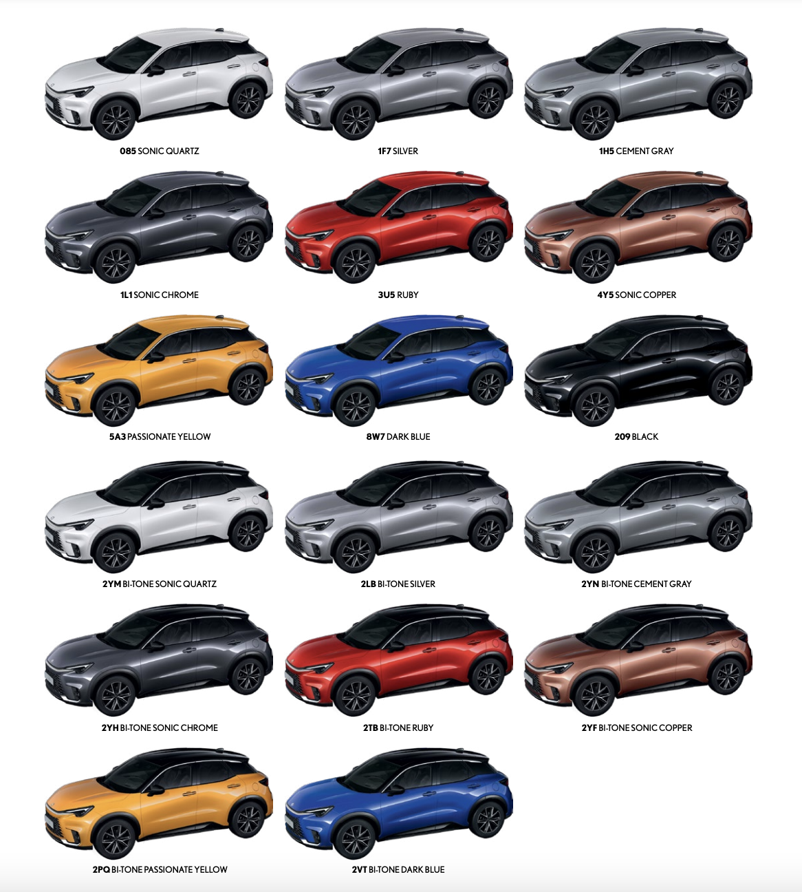 Lexus LBX kolory