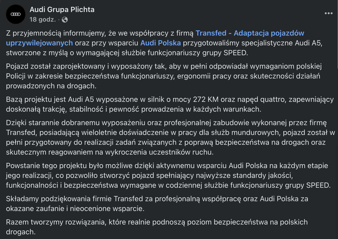 Audi A5 policja drogówka